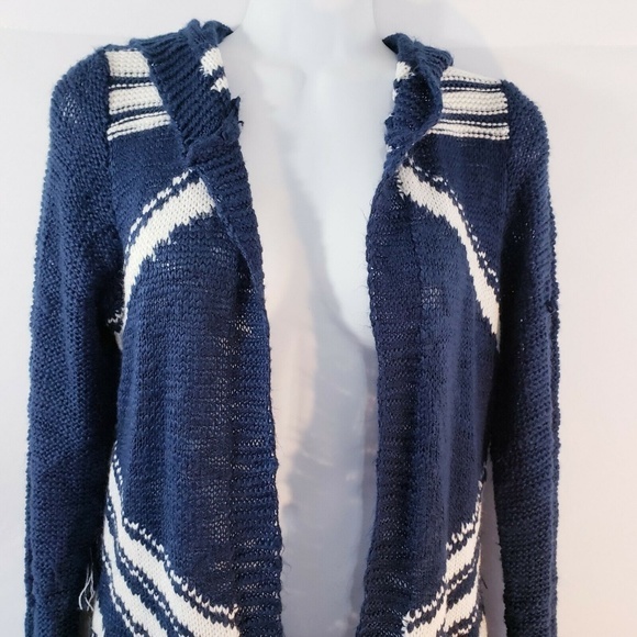 BONGO Womens Sweater Navy Blue Ivory Striped Fring - Picture 5 of 8